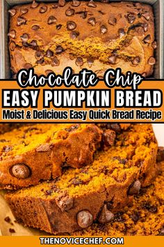 chocolate chip easy pumpkin bread with text overlay