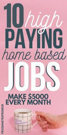 a hand holding a coffee cup with the words 10 high paying home based jobs make $ 500 every month