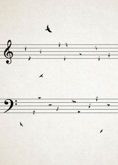 music notes with birds flying around them