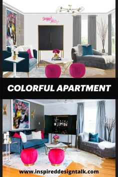 eclectic apartment Sitting Room Design Ideas, Eclectic Apartment Decor, Navy Velvet Sofa