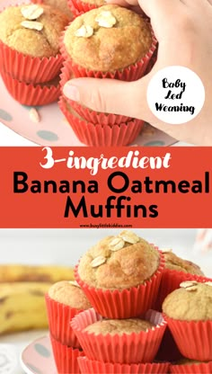 three ingredient banana oatmeal muffins on a plate