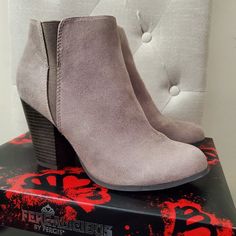 Fergalicious By Fergie "Punch" Booties; Color Doe; Size 8; Inside Zip; Heel Is 3.5 Inches; Nwt, Never Worn Black Peep Toe Heels, Fringe Ankle Boots, Grey Ankle Boots, Tan Ankle Boots, Peep Toe Boots, Studded Ankle Boots, Brown Suede Boots, Brown Booties, Studded Boots