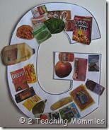 the letter g is made up of pictures and food