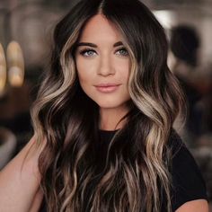 Smoky High Contrast Hair, Face Framing Blonde On Dark Hair, Dark Hair For Blue Eyes, Brown Hair Trends 2023, Smokey High Contrast Hair, Brunette Hair Color Ideas For Summer Dark, Summer Hair Color For Brunettes 2023, 2023 Brown Hair Trends, Breakup Hair Change