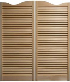 two wooden slatted doors are shown against a white background