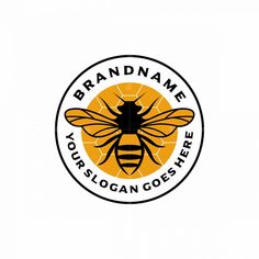 Classic Bee Honey Logo Honey Logo Ideas, Honeybee Logo, Honey Logo Design, Honey Branding, Hive Logo, Yellow Wellies, Whiskey Logo, Logo Bee, Canning Jar Labels