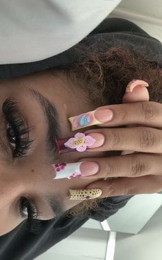 Nail Inspo Creative, Eighteenth Birthday, Hard Nails, Nail Pictures, Colored Acrylic Nails, Short Square Acrylic Nails, Nail Sets, Almond Acrylic Nails, Unique Acrylic Nails