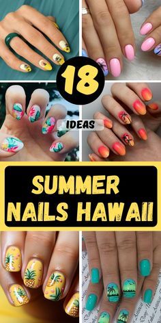 Hawaiian Toe Nail Designs, Hawian Nails Designs, Nails With Palm Tree Design, Luau Nails Hawaiian, Hawaii Nails Ideas Simple, Beach Nail Designs Vacations, Nails For Hawaii Vacation, Hawaiian Nails Designs, Summer Nails Hawaii