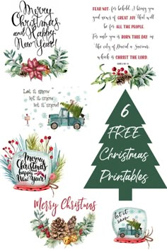 six christmas printables with trees and presents