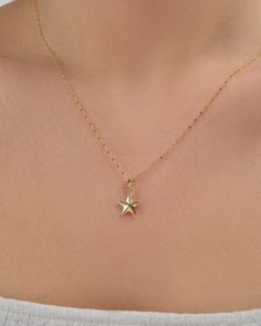 Material: Gold Carat: 14K (585) Solid Gold   Star Necklace Hollow, 14k Solid Gold Star Necklace, 3D Real Gold Star Necklace, Gold Dainty Tiny Star Pendant, Gift for Her, Anniversary  Ring Details 14K Solid Gold Plated is not gold it is real solid gold Gold Color Options; Yellow Gold, White gold, Rose Gold, - All products are made to order in Turkey. - This product is sleek and stylish. It is produced carefully to make you and your loved ones happy. Prepared with love and experience. - All jewelr 14k Gold Jewelry With Star Charm For Anniversary, Anniversary 14k Gold Jewelry With Star Charm, 14k Gold Star Charm Jewelry, 14k Gold Star-shaped Jewelry, 14k Gold Star-shaped Necklace For Anniversary, 14k Gold Star-shaped Stamped Jewelry, 14k Gold Star-shaped Jewelry Stamped 14k, 14k Gold Star Jewelry, 14k Gold Star-shaped Jewelry For Anniversary