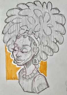 a drawing of a woman with curly hair