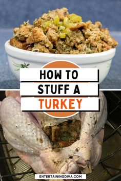 how to stuff a turkey in a bowl with the words, how to stuff a turkey