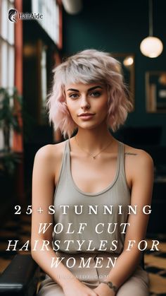 - https://howcandothis.com/hairstyleideas/wolf-lower-with-bangs/ Blonde Hair With Short Bangs, Wolf Hairstyle Women, Crop Cut Hair Women, Short Ombré Hair, Kitten Cut Hair, Edgy Wavy Haircuts, Short Hair Styles Wolf Cut, Chin Length Wolf Cut, Wild Short Hair