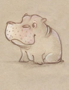 a drawing of a hippo sitting on the ground