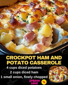 Crockpot Ham and Potato Casserole Recipes With Diced Ham, Crockpot Ham And Potatoes, Small Crockpot Recipes, Ham Recipes Crockpot, Ham And Cheese Casserole, Ham Casserole Recipes, Casserole Crockpot Recipes, Ham And Potato Casserole, Ham Dinner