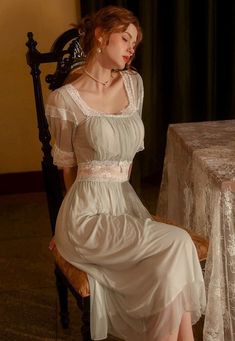 Cute Nightgowns, Female Pose Reference, Long Skirts For Women, Poses References, Home Dress, Female Poses, Sweet Dress, Dress Lace, Larp