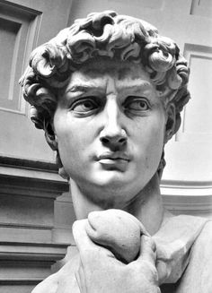 a black and white photo of a statue of a man's head with curly hair