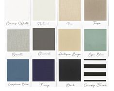 the different shades of fabric for curtains and upholsters are shown in various colors