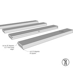 three pieces of wood are shown with measurements for the top and bottom sections, including one section