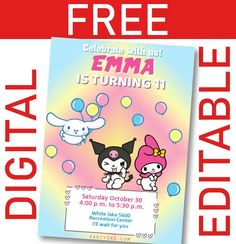 a flyer for an animal birthday party with two cartoon animals and bubbles in the background