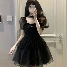 size: L, Color: Black Dress Aesthetic Vintage, Black Dress Aesthetic, Dress Name, Classic Black Dress, Aesthetic Dress, Black Pure, Dress Aesthetic, Puff Sleeve Dresses, Retro Stil