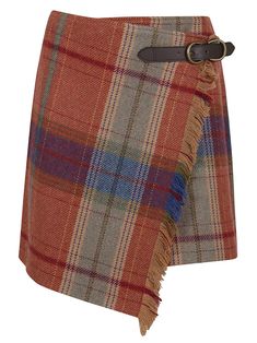 Composition: 100% Cotton | Polo Ralph Lauren Women's Check Pattern S-line Mini Skirt | FW22/23 Plaid Wrap Skirt, Brown Mini Skirt, Polo Ralph Lauren Women, Ralph Lauren Logo, Americana Fashion, Orange Plaid, Ralph Lauren Collection, Plaid Mini Skirt, Wool Skirts