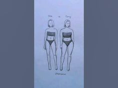 a drawing of two women in swimsuits, one wearing a bra and the other without