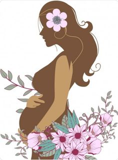 a pregnant woman with flowers in her hair