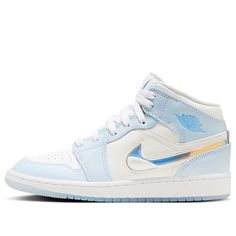 (GS) Air Jordan 1 Mid 'Frozen' FQ9117-400 Tenis Nike Jordan, Painted Canvas Shoes, Blue Jordans, Jumpman Logo, Shoes Retro, Limited Edition Sneakers, Cute Nike Shoes, Retro 1, Cute Nikes