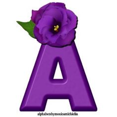 a purple letter with a flower on top