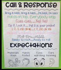 a poster with instructions on how to use call and responses for an upcoming class