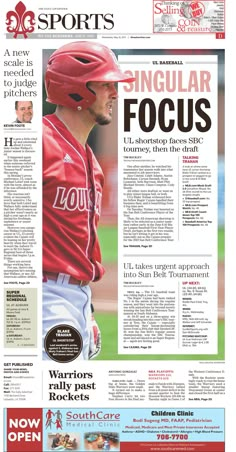 the front page of a sports newspaper with an image of a baseball player on it