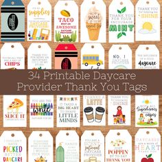 printable daycare tags with the words, thank you're here and other things to