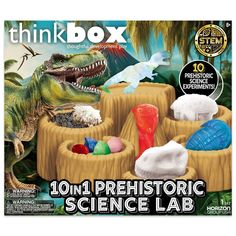 the think box is filled with dinosaurs, rocks and other things to make it look like they