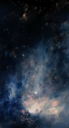 the sky is filled with stars and clouds in this artistic photo, it looks like something from outer space