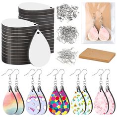 PRICES MAY VARY. Quantity: the package contains 30pcs sublimation blank earrings, 30pcs earring hooks, 200pcs jump rings, 30 hanging buckles, 20pcs earring cards, and 20pcs self-sealing bags. Sufficient quantity, give full play to your unlimited imagination, enough to meet your various jewelry making needs Easy to use: please tear off the transparent protective film on the surface before use. Temperature: about 356°F/180°C; time: about 40 seconds. After cooling down completely, perform the therm Homemade Necklaces, Diy Earring, Sublimation Blanks, Earring Cards, Earring Jewelry, Earring Hooks, Diy Earrings, Earring Backs, Jump Rings