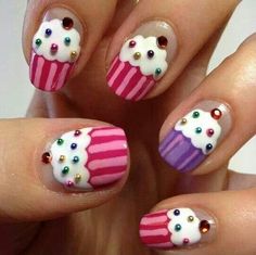 Fun Nails Spring Simple, Novelty Nails, Cupcake Nails, Lily Nails, Fingernail Designs, Her Nails