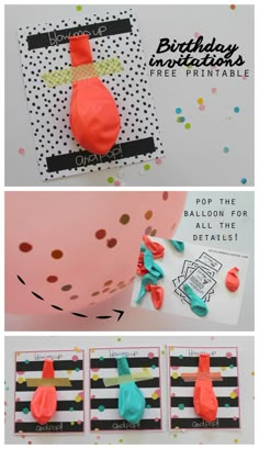 the instructions for how to make an easy diy birthday card with balloons and streamers