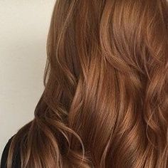 the back of a woman's head with long, wavy hair in brown tones