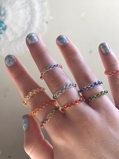 Created with care, this braided rainbow possessing the colours of the rainbow create a visual to the sub-conscious the there is balance within your chakras. Braided Wire Ring, Beard Rings, Wire Jewerly, Bead Rings, Bracelet Craft, Healing Crystal Ring, Rings Etsy, Bracelet Craft Diy, Rings Unique