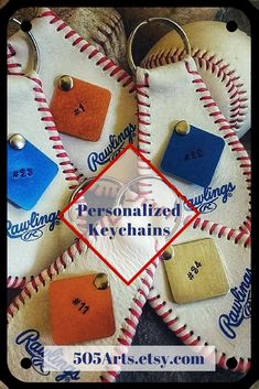 baseball themed keychains with personalized tags on them