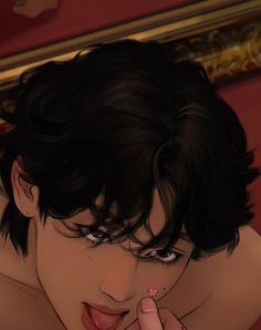 an animated image of a woman with black hair and nails on her fingernails