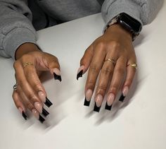 Black Ombre Nails Coffin, French Tip Long Acrylic Nails, Black Acrylic Toe Nails, Short Black Nails Ideas, French Tip Ideas, Black Acrylic Nails, Drip Nails, Colored Acrylic Nails