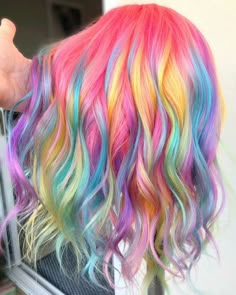 Pastel Pink Rainbow, Messy High Ponytails, Hary Styles, Pastel Rainbow Hair, Peach Hair Colors, Peekaboo Hair Colors, Hairstyle Color, Kawaii Wigs, Peekaboo Hair