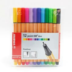 a pack of 12 fineliner pens in assorted colors