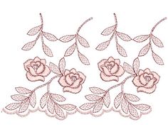 some pink flowers and leaves on a white background