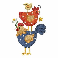 two chickens standing next to each other on a white background