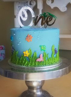 Under The Sea Cake - My Little Cupcake Under The Sea Birthday Cake Buttercream, Under The Sea 1st Birthday Cake, Birthday Cake Under The Sea, Simple Under The Sea Cake, Under The Sea Birthday Cakes, Under The Sea Cake Boy, Under The Sea Birthday Party Cake, Underwater Theme Cake, Water Birthday Cake