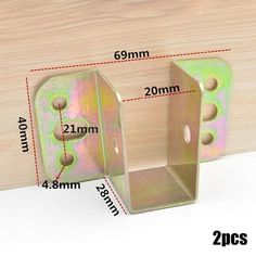 two metal brackets are shown with measurements for each one and the other end is missing