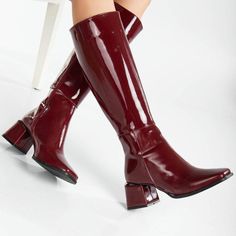 BURGUNDY KNEE HIGH BOOTS - BRICK RED BOOTS - BURGUNDY RED KNEE HIGH BOOTS Looking for Burgundy Patent Knee High Boots? Our Burgundy Red Boots are one-of-a-kind, durable, and constructed using high-quality materials. * Embrace the upcoming winter season with confidence, as these burgundy patent knee high boots offer both style and warmth. The 2.3-inch (6 cm) block heel and the square toe add style to your look while providing a comfortable and stable stride. The overall Height from the heel base to the top edge of these Brick Red Tall Boots is around 17.7 inches / 45 cm. These handmade boots are designed to fit true to size, so we recommend ordering your regular size. For assistance with sizing, feel free to contact us. We take great care and craftsmanship in handcrafting each pair of Weddi Patent Knee High Boots, Burgundy Knee-high Boots For Winter, Burgundy Knee High Boots, Chic Burgundy Knee-high Boots, Red Leather Knee-high Boots With Round Toe, Red Knee High Boots, Luxury Red Knee-high Boots For Women, Burgundy Leather Knee-high Boots, Burgundy Boots